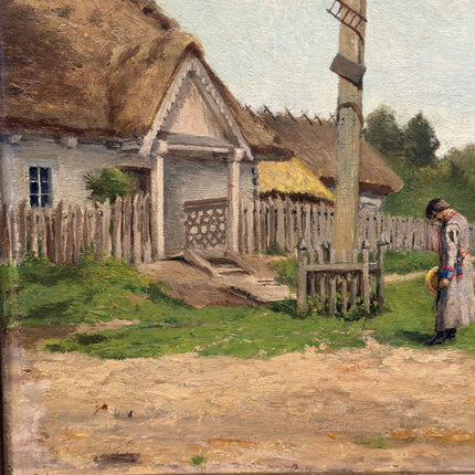 1894 Antique Landscape Oil Painting "Village Cross" Large Art Holland Art Shop