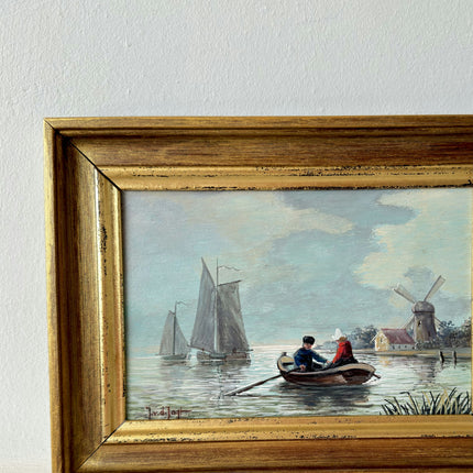 Authentic Oil Painting Scenery "Rowing Pair" Remarkable Small Art Holland Art Shop