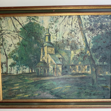 Vintage Landscape Oil Painting "Village Church" Classic Art Holland Art Shop