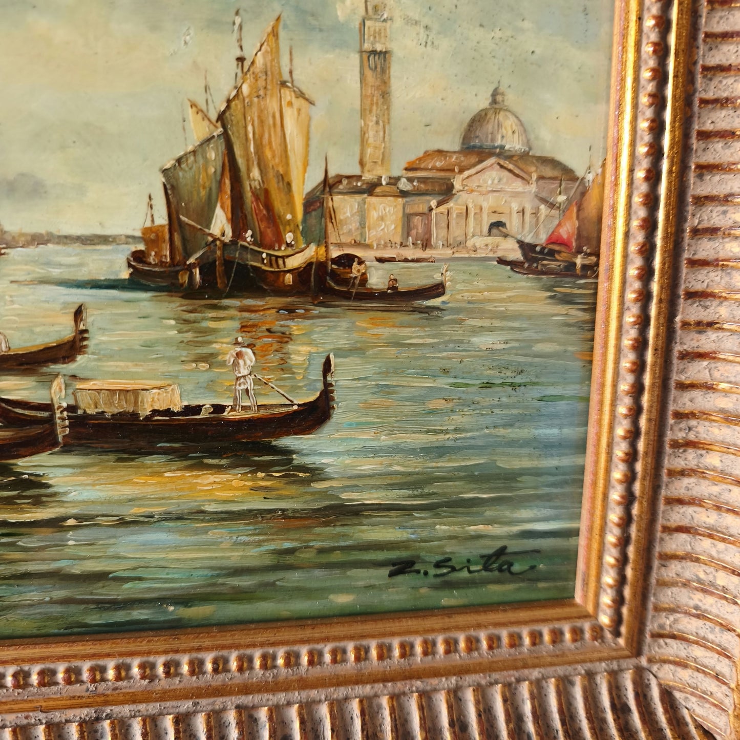Vintage "Gondolas" Boats Italian City Architecture Hand Made Oil Painting