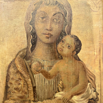 Antique Religious  Oil Painting "Madonna Child" Rustic Large Artwork Holland Art Shop