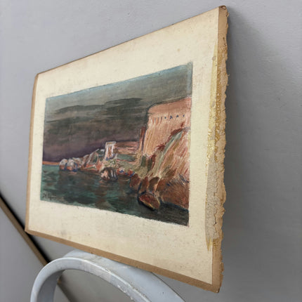 Expressive Seascape Drawing "Rocky Shore" Detailed Small Artwork Holland Art Shop