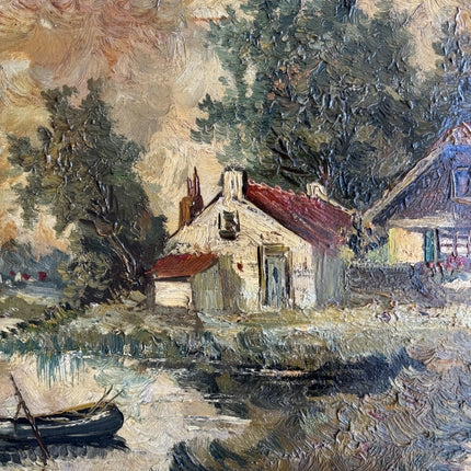 Refined Landscape Oil Painting "Rowboat Alone" Vintage Dutch  Artwork Holland Art Shop