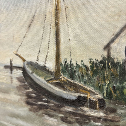 Timeless Seascape Oil Painting "Docked Sailboat" Detailed Artwork Holland Art Shop