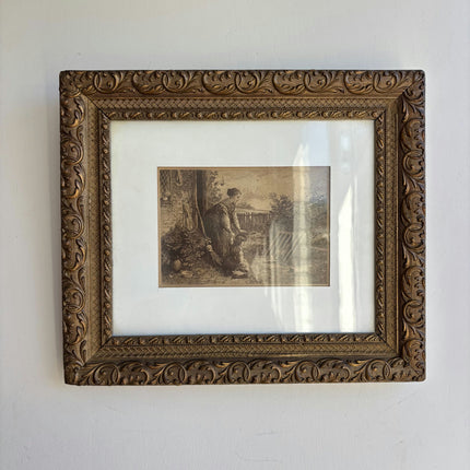 Handcrafted Figurative Etching "Ornate Frame" Expressive Small Artwork Holland Art Shop