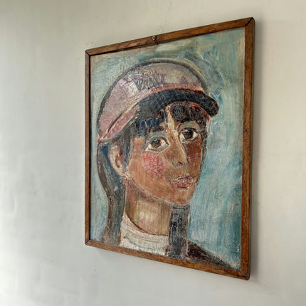 Refined Portrait Oil Painting "Woman With Hat" Vintage Artwork Holland Art Shop
