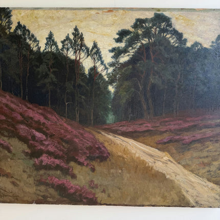 Vintage Landscape Oil Painting "Heather Path" Rustic Large Art Holland Art Shop