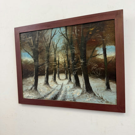 Vintage Landscape Oil Painting "Snowy Trees" Handcrafted Artwork Holland Art Shop