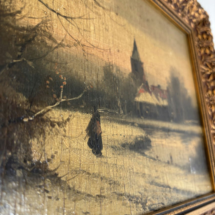 Handcrafted Winter Landscape Oil Painting "Gilded Frame" Refined Small Art Holland Art Shop