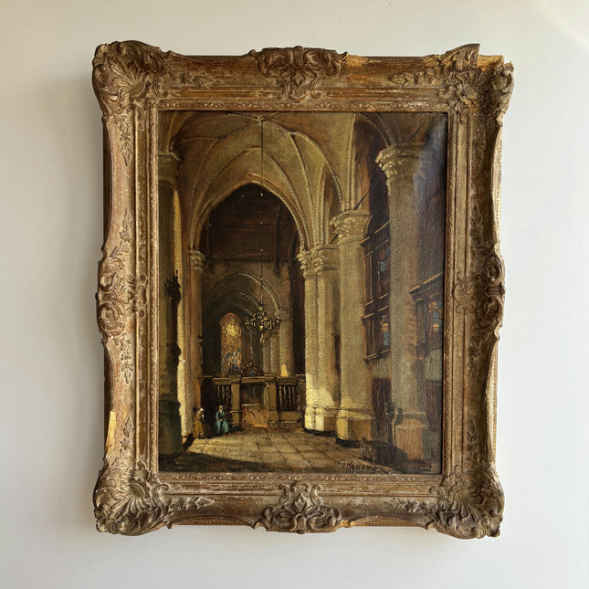 Handcrafted Church Interior Oil Painting "Ornate Frame" Elegant Art Holland Art Shop