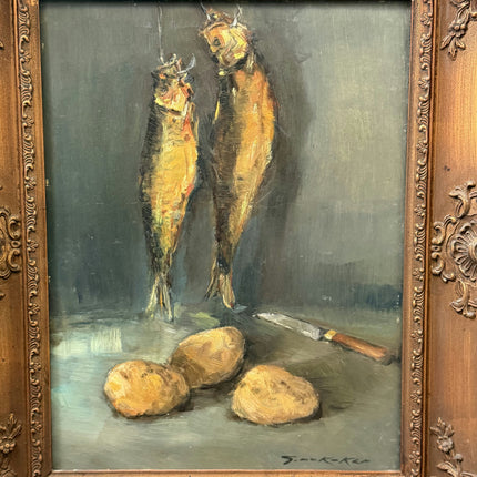 Handcrafted Still Life Oil Painting "Hanging Fish" Refined Art Holland Art Shop
