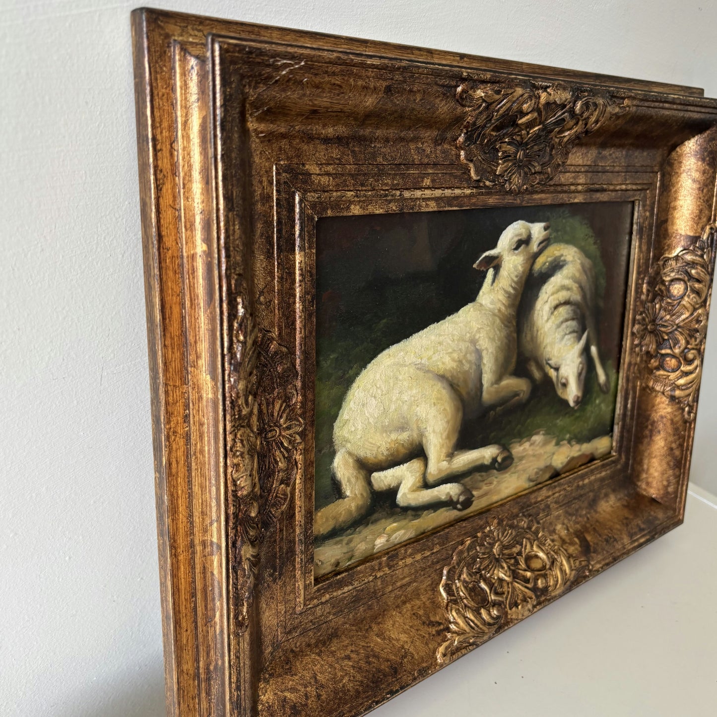 Marvelous Oil Painting Animals "Resting Lambs" Vintage French Artwork