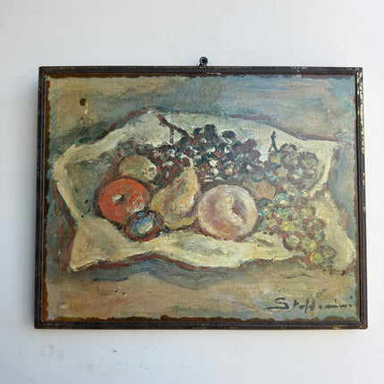 Vintage Flowery Still Life Oil Painting "Fruit Bowl" Refined Small Artwork Holland Art Shop