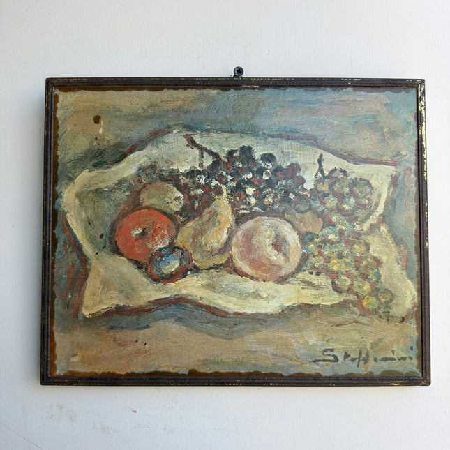 Vintage Flowery Still Life Oil Painting "Fruit Bowl" Refined Small Artwork Holland Art Shop