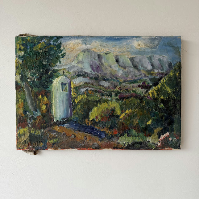 Vintage Landscape Oil Painting "White Shrine" Classic Small Art Holland Art Shop
