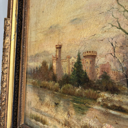 19th Century Antique Winter Landscape Oil Painting "Gilded Frame" French Art Holland Art Shop