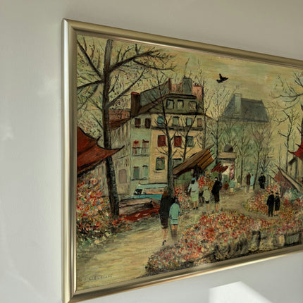 Original Cityscape Oil Painting "Flower Stall" Elegant Large Artwork Holland Art Shop