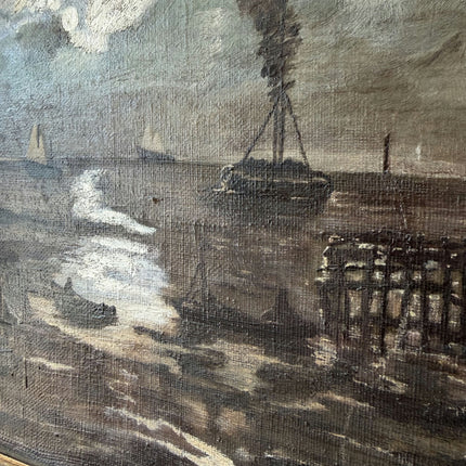 Marvelous Oil Painting Seascape "Steamship Docked" Expressive Medium Art Holland Art Shop