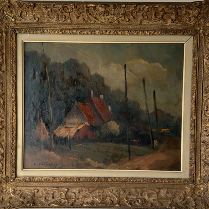 Handcrafted Oil Painting Landscape "Red Roofs Scene" Authentic Belgique Art Holland Art Shop