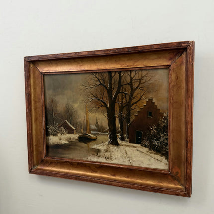 Elegant Harbor Scene Oil Painting "Winter Tree" Vintage Artwork Holland Art Shop