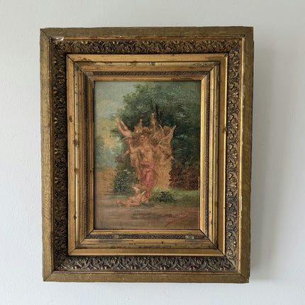19th Century Antique Figurative Oil Painting "Dancing Nymph" Small Artwork Holland Art Shop