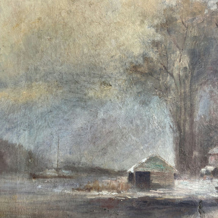 Vintage Winter Landscape Oil Painting "Snowy Barn" Elegant Art Holland Art Shop