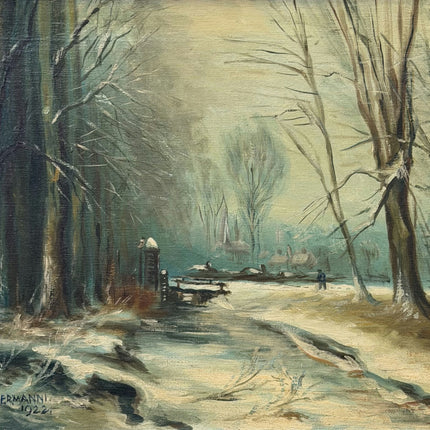 1922 Antique Winter Landscape Oil Painting "Framed Painting" Art Holland Art Shop
