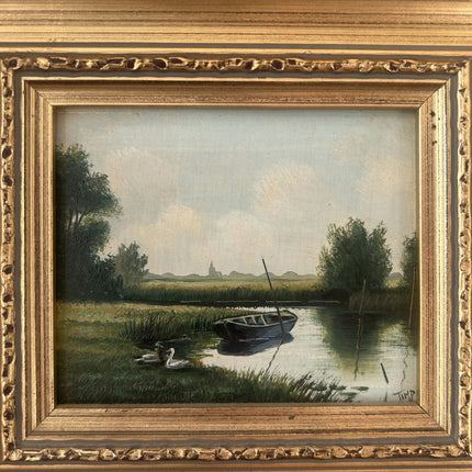 Classic Landscape Oil Painting "Rowboat Pair" Authentic Small Artwork Holland Art Shop