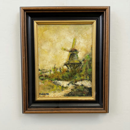 Rustic Landscape Oil Painting "Windmill Tower" Authentic Small Art Holland Art Shop