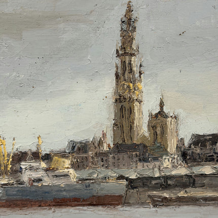 Elegant Harbor Scene Oil Painting "Riverbank Fence" Classic Large Art Holland Art Shop
