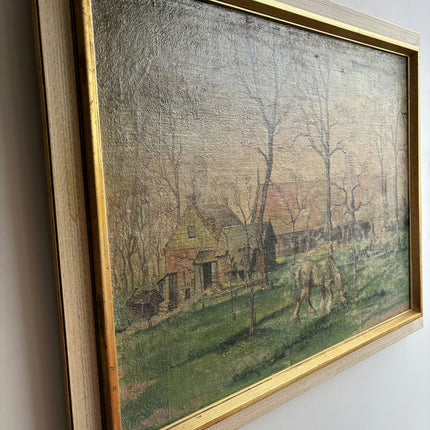 Elegant Farm Oil Painting "Grazing Horse" Handcrafted Large Art Holland Art Shop