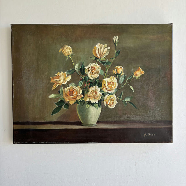 Detailed Floral Still Life Oil Painting "Yellow Roses" Timeless Small Art Holland Art Shop