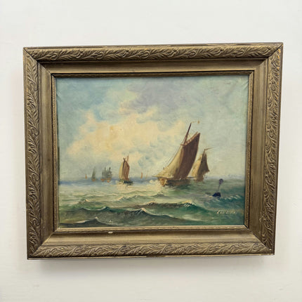 Vintage Seascape Oil Painting "Sailing Ship" Expressive Artwork Holland Art Shop