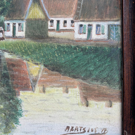 Vintage Cityscape Oil Painting "Village Canal" Traditional Artwork Holland Art Shop