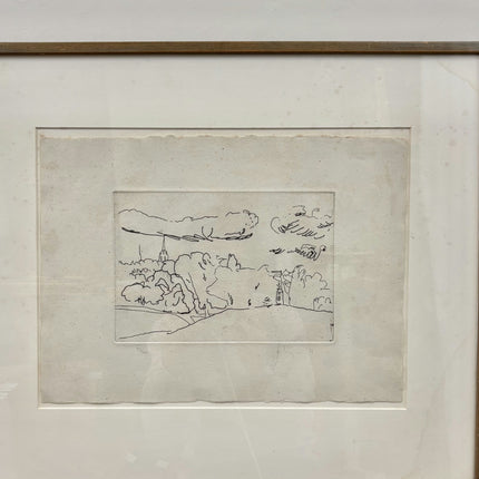 Original Landscape Etching "Framed Print" Rustic Art Holland Art Shop