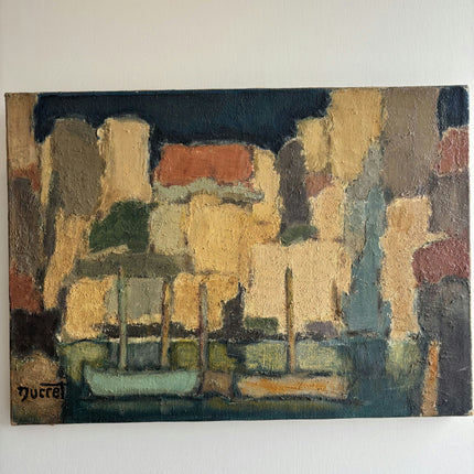 Vintage Harbor Scene Oil Painting "Rowboats Cluster" Expressive Artwork Holland Art Shop