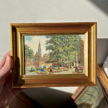 Fine Oil Painting Scenery "Flower Market" Refined Small Artwork Holland Art Shop