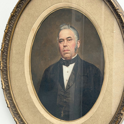 19th Century Antique Portrait Oil Painting "Man Holding Portraits" Small Art Holland Art Shop