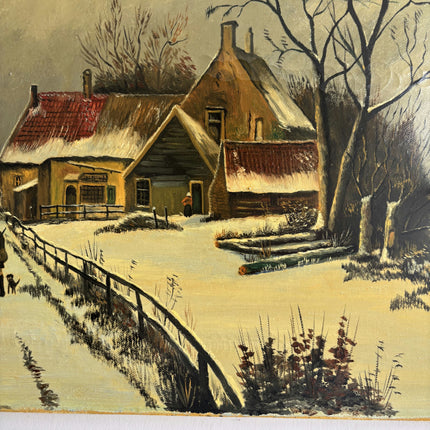 Handcrafted Winter Landscape Oil Painting "Snowy Farmhouse" Original Art Holland Art Shop