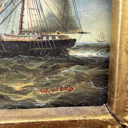 Vintage Seascape Oil Painting "Gilded Frame" Rustic Small Artwork Holland Art Shop