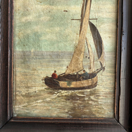 19th Century Antique Seascape Oil Painting "Sailing Boat" Artwork Holland Art Shop