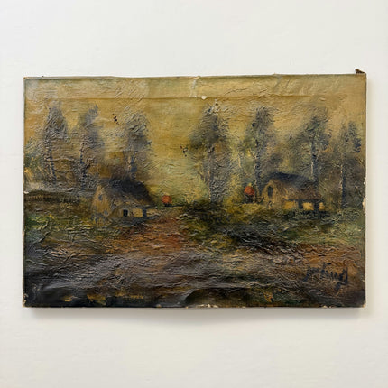 1894 Antique Landscape Oil Painting "Lonely Cottage" Artwork Holland Art Shop
