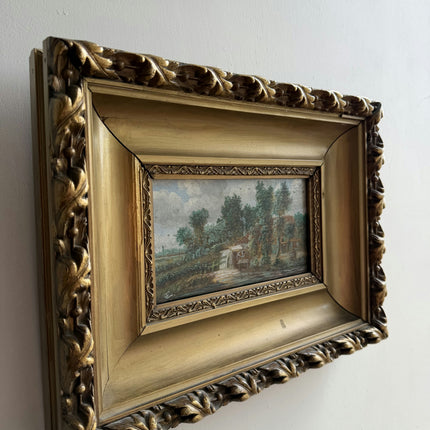 Rustic Landscape Oil Painting "Gilded Frame" Original Small Artwork Holland Art Shop
