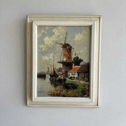 Vintage Landscape Oil Painting "Old Windmill" Original Dutch Artwork Holland Art Shop
