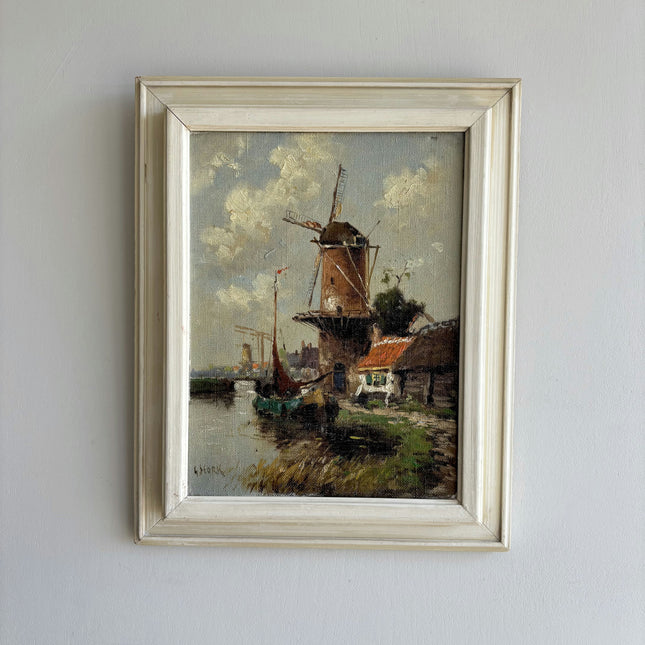 Vintage Landscape Oil Painting "Old Windmill" Original Dutch Artwork Holland Art Shop