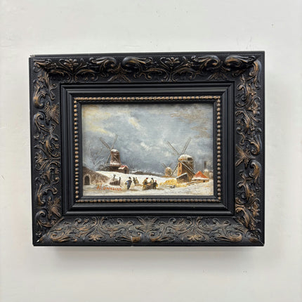 Rustic Winter Landscape Oil Painting "Ornate Frame" Refined Small Artwork Holland Art Shop