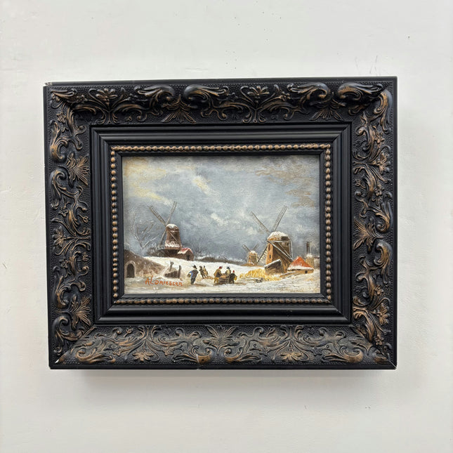 Rustic Winter Landscape Oil Painting "Ornate Frame" Refined Small Artwork Holland Art Shop