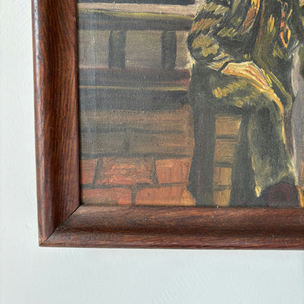 Remarkable Oil Painting Interior "Pensive Man" Original Small Art Holland Art Shop