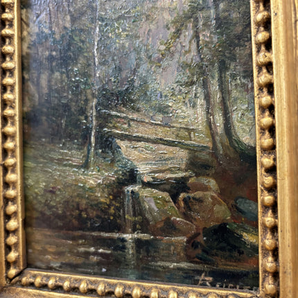 19th Century Antique Landscape Oil Painting "Gilded Frame" Small Artwork Holland Art Shop