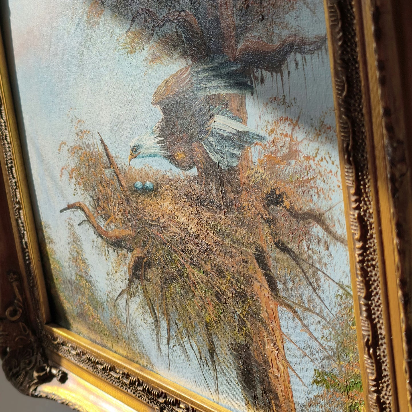 Oil Painting Animals "Eagle Nesting Site" Rococo Framed Medium Art